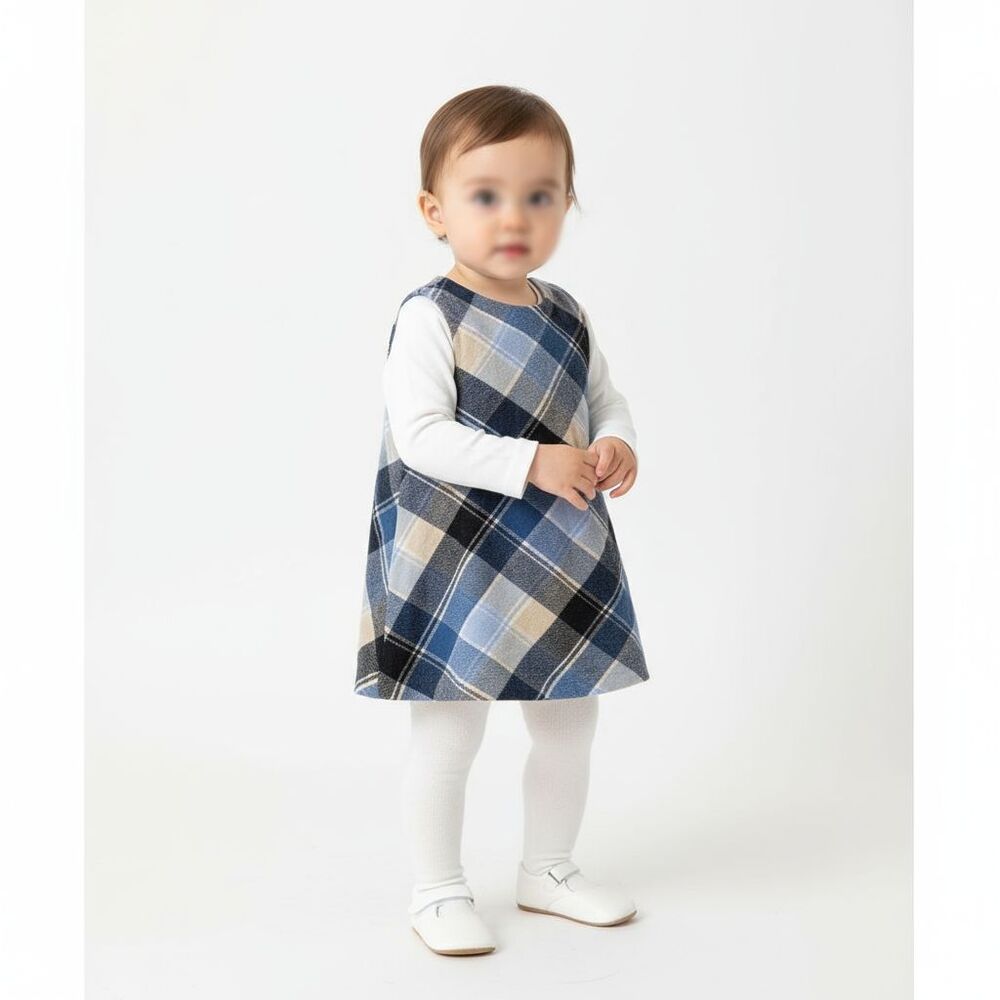 Pottery Barn Baby Girls Plaid Dress 6-12 Months Pinafore Layering Cute Preppy